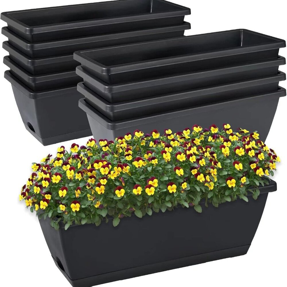 Window Box Planter, 10 Pack Plastic Vegetable Flower Planters Boxes 17 Inches Re
